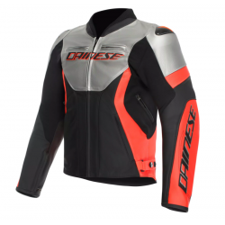 Кожено мото яке Dainese Racing 5 Silver/Black/Red-Fluo