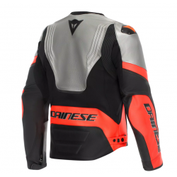 Кожено мото яке Dainese Racing 5 Silver/Black/Red-Fluo