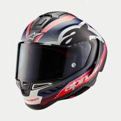 Мото каска Alpinestars Supertech R10 Team Black Carbon/Red Fluo/Dark Blue Matt