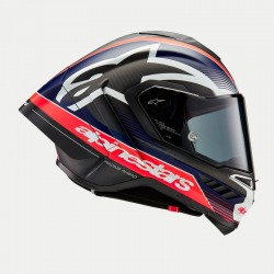 Мото каска Alpinestars Supertech R10 Team Black Carbon/Red Fluo/Dark Blue Matt
